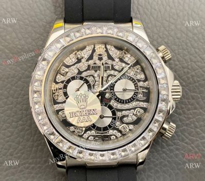 Rolex Daytona Tiger Eye Rubber Strap Replica Watch Stainless Steel 40mm